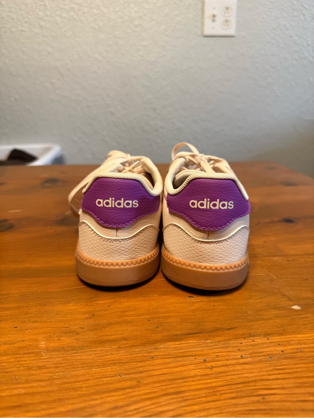 adidas Cream Sneakers with Purple Stripes - Picture 2 of 7